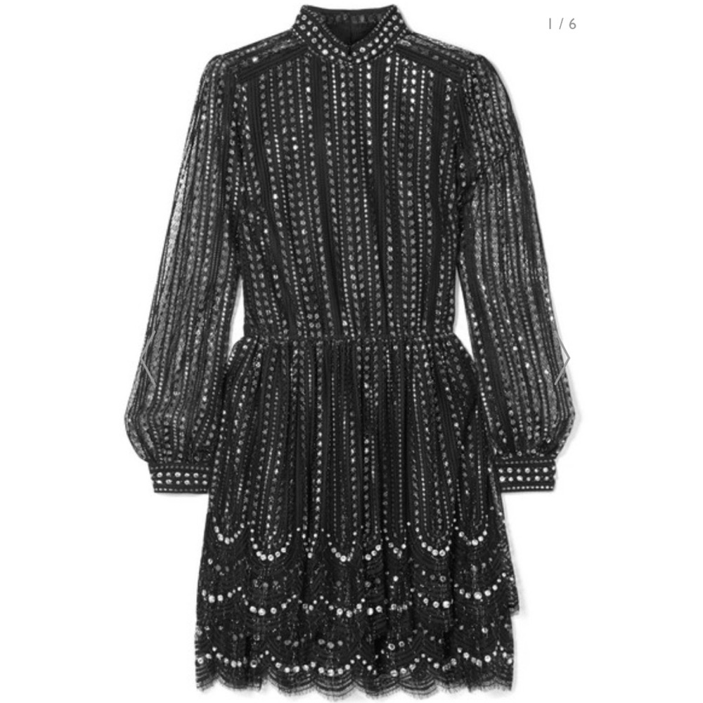 Crystal-embellished metallic lace mini dress